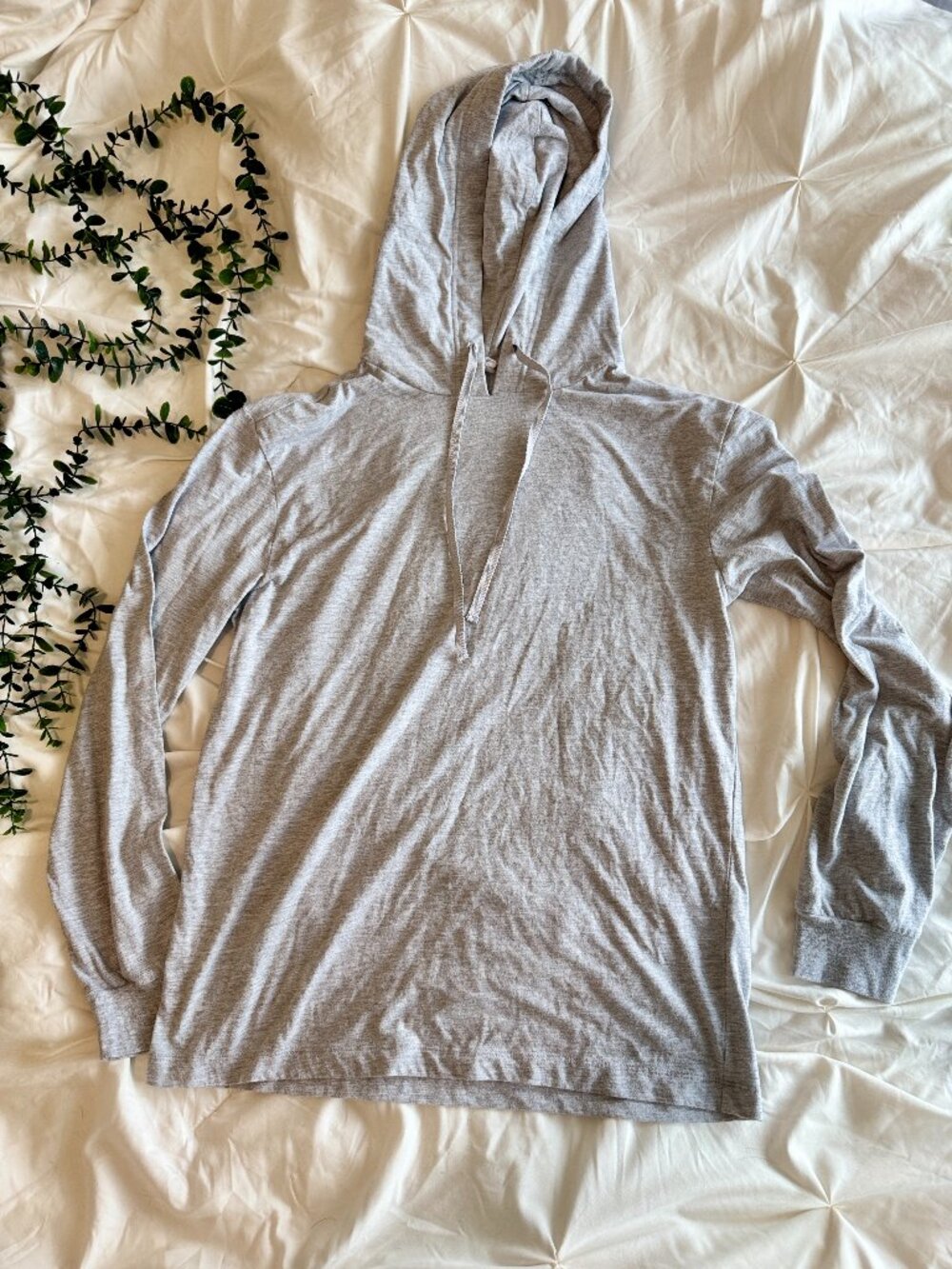 Heather Grey Lightweight Long Sleeve Hooded Tee / Thin Hoodie